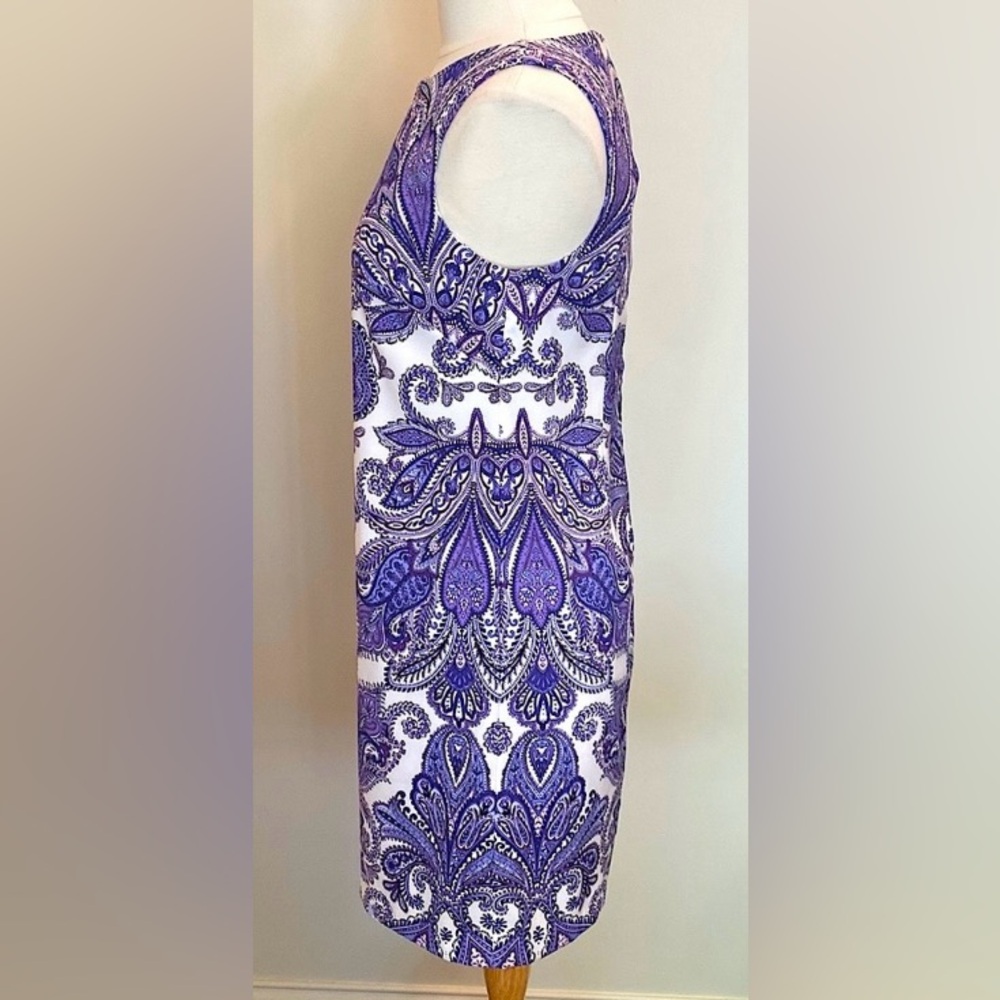 AGB Purple White Paisley Print 6 Classy Modern Boho Chic Corporate Casual Dress - Picture 5 of 9